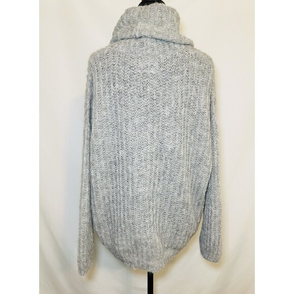 Free People Alpaca Blend Gray Open Knit Turtleneck Oversized Sweater Women SMALL - Picture 3 of 10